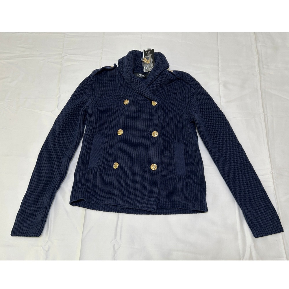Lauren Ralph Lauren Navy Blue Double Breasted Shawl Collar Cardigan Sweater XS